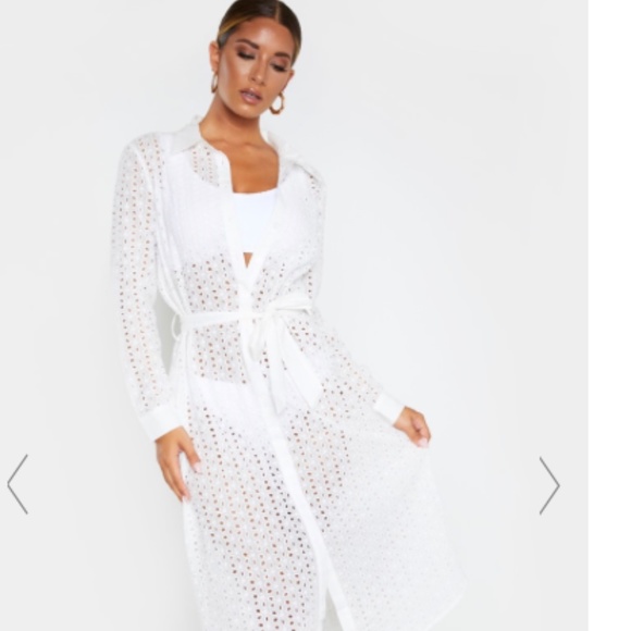 White Broderie Tie Waist Beach Dress - Picture 8 of 8